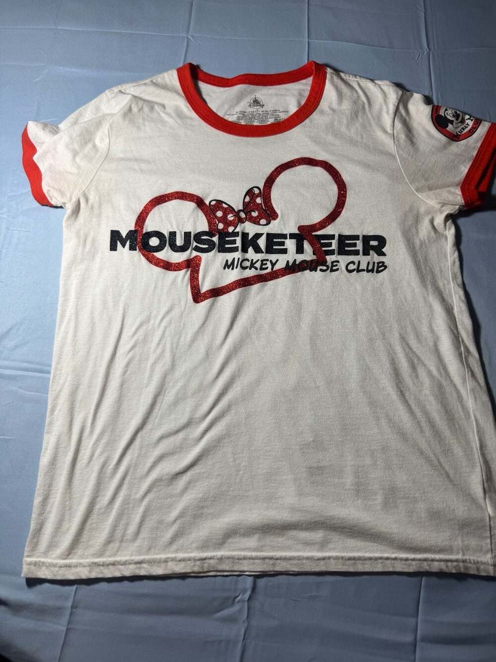Disney Mouseketeer Mickey Mouse Club Ringer T-Shirt with Glitter Graphics